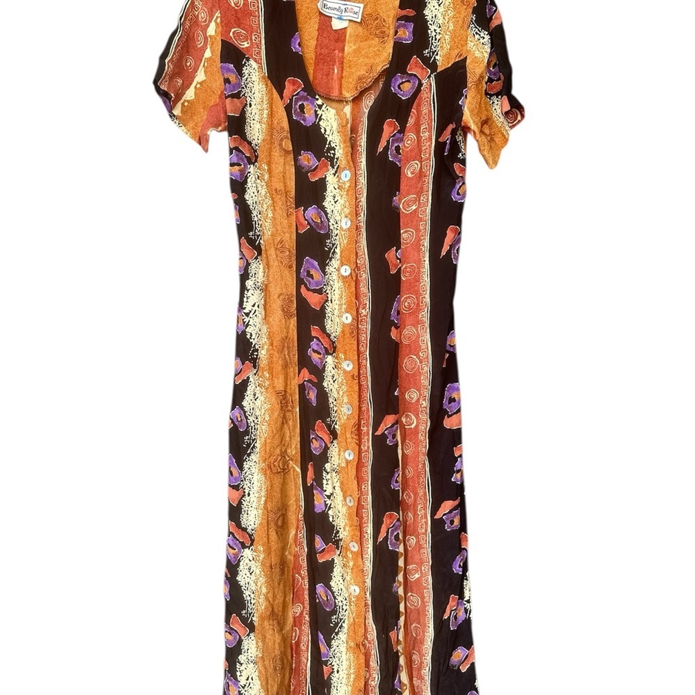 Vibrant Striped Vintage Midi/ Maxi Dress with Floral Accents